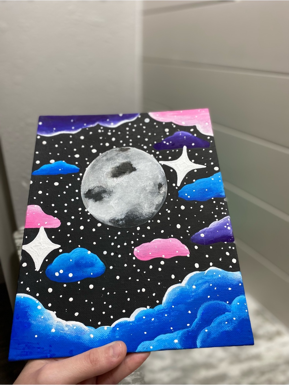 Hand-Painted Cosmic Moon Canvas Board Art - Picture 4 of 6
